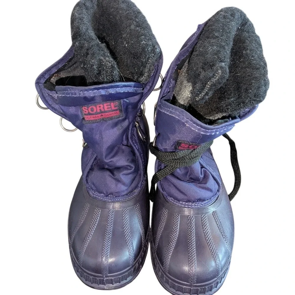 Vintage Kaufman Sorel ELK Boots‎ Made in Canada Purple Grey Youth 4